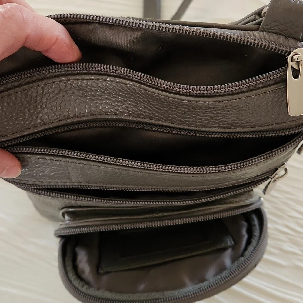 Gray Leather Crossbody Bag - Picture 8 of 9